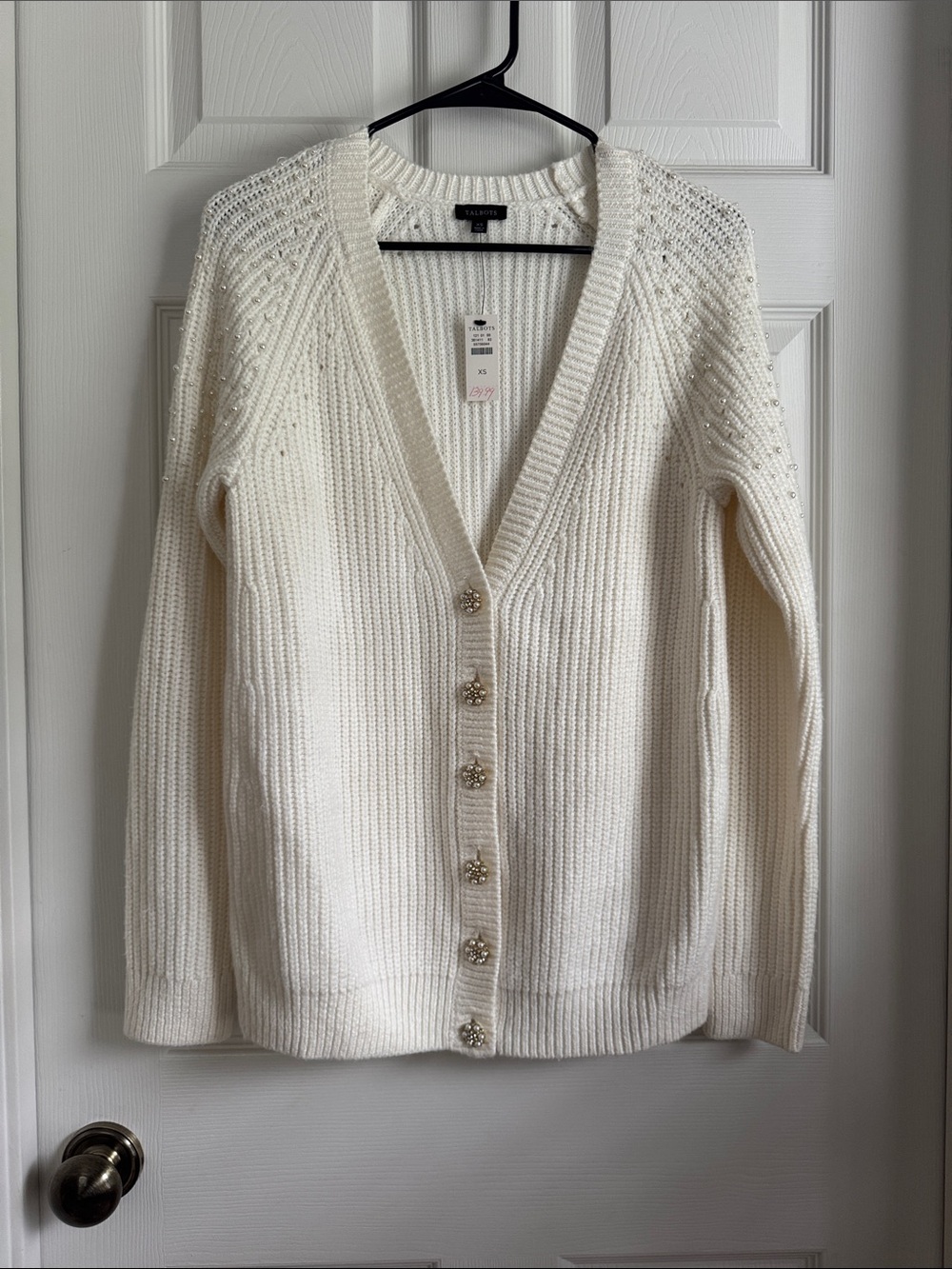NWT Talbots Cream Knit V‑Neck Button Cardigan Sweater
